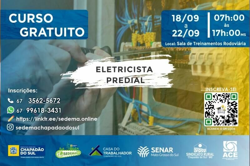 Imagem de compartilhamento para o artigo Prefeitura de Chapadão do Sul oferece curso de eletricista predial em parceria com entidades locais  da MS Todo dia
